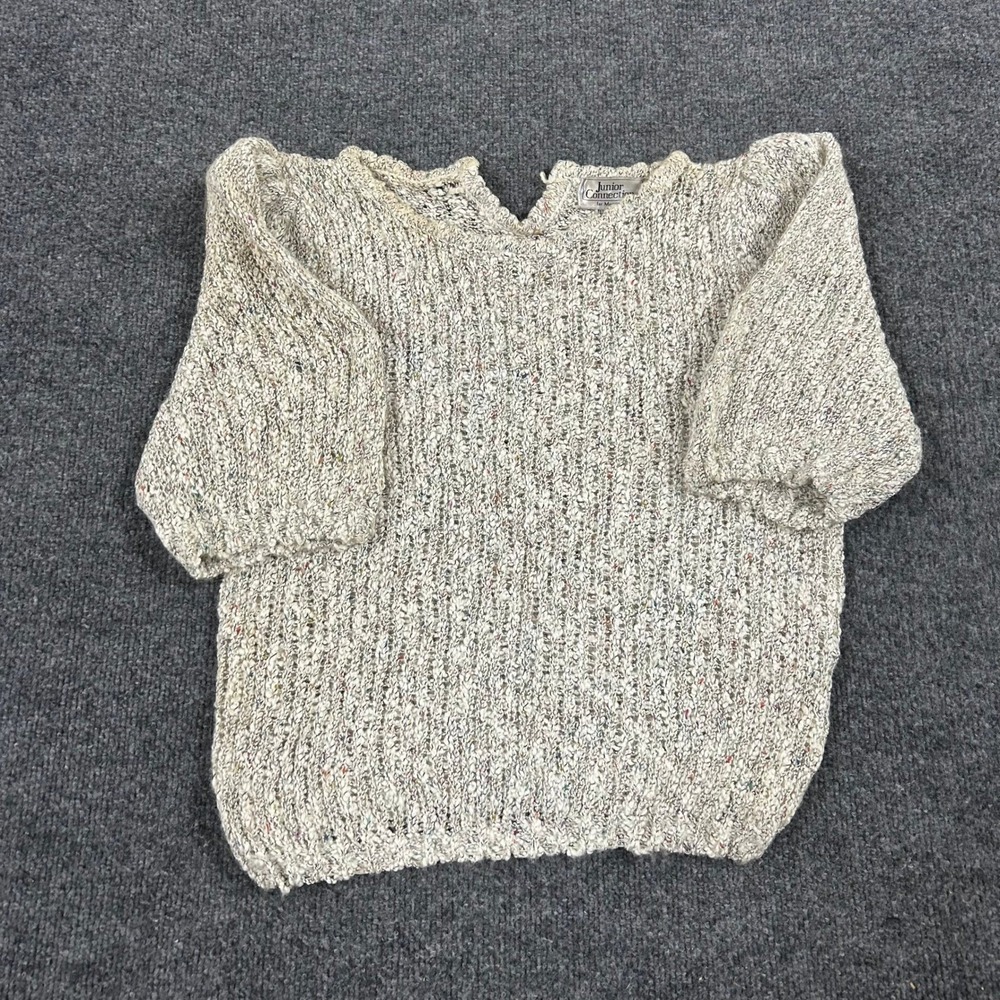Junior Connection Sweater Womens L Cream Wool Blend Confetti Knit Short Sleeve